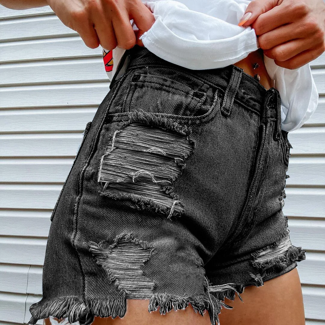 Sexy Heart Print Jean Shorts Women Casual 2024 Summer Fashion harajuku Streetwear Fur-Lined Leg-Openings Denim Booty Shorts y2k
