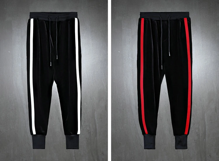 Big fashion men's new striped lace up legging trend casual pants men's and women's sports pants elastic waist