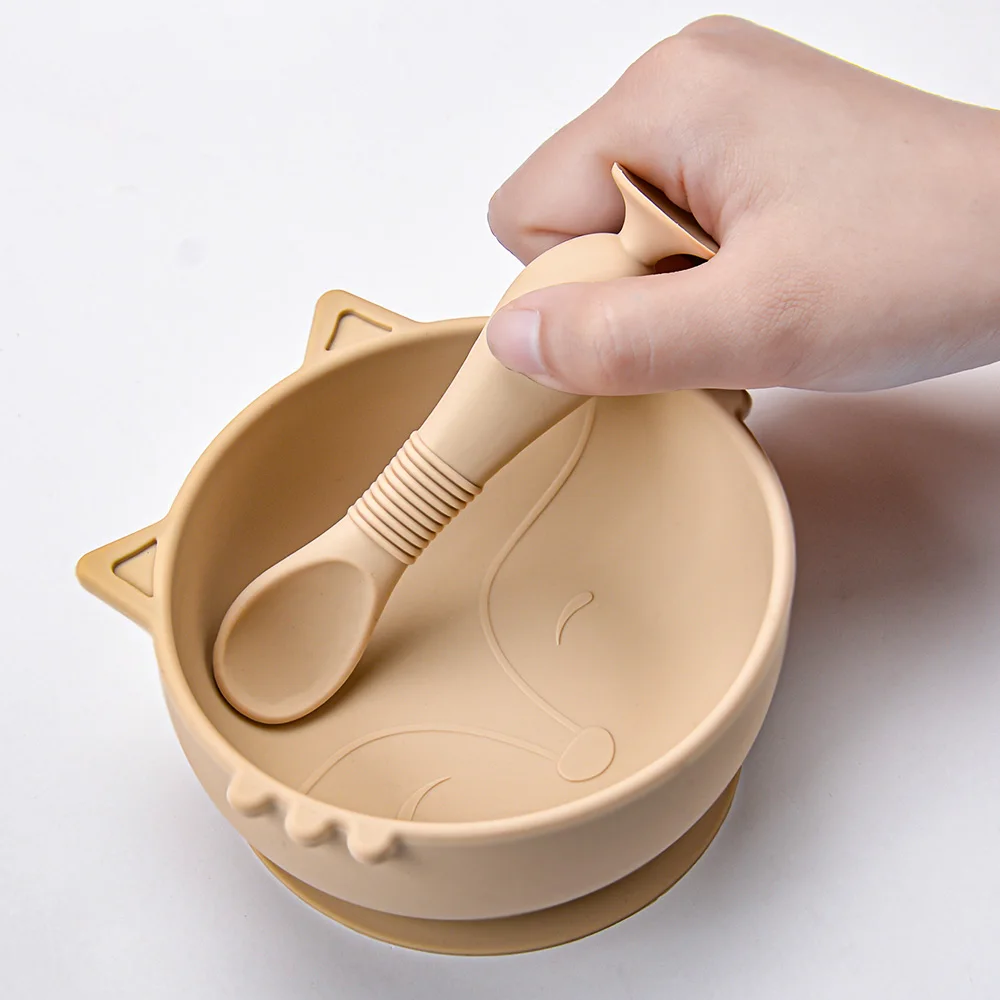 BPA Free 2Pcs/1Set Silicone Bowl Silicone Baby Feeding Dishes For Baby Tableware Waterproof Spoon Non-Slip Crockery