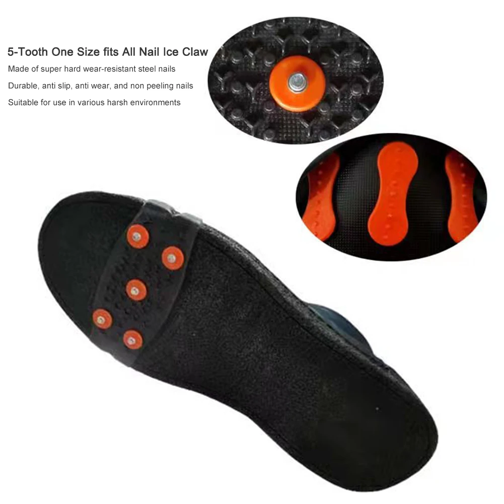 1-3Pairs 5-Stud Snow Ice Claw Anti Slip Climbing Crampons Grips Unisex Winter Sport Shoes Boots Covers Outdoor Chain Shoe Spikes