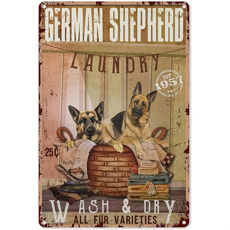

Laundry Wall Art Large German Shepherd Laundry Wash Dry All Fur Varieties Tin Sign Decoration Vintage Chic Poster Wall Decor