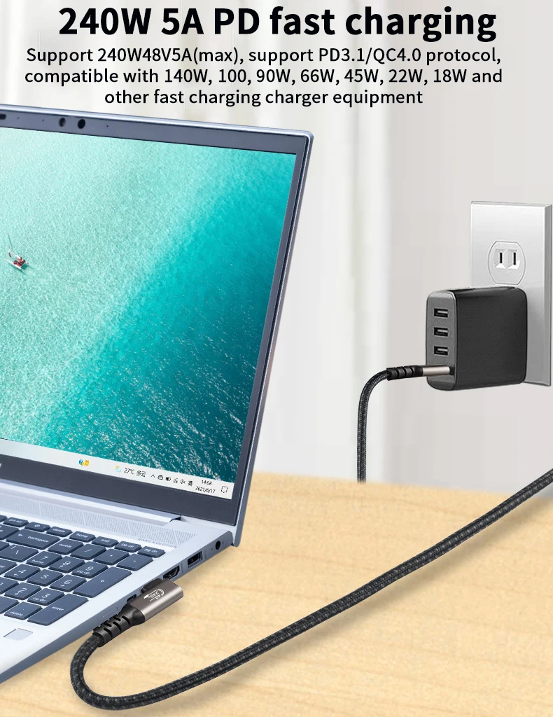 USB4 Cable 40Gbps 240W For Thunderbolt 4 Type C Fast Charging Cable Thunderbolt3 USB C to C Data Transfer M.2 SSD Cable 8K