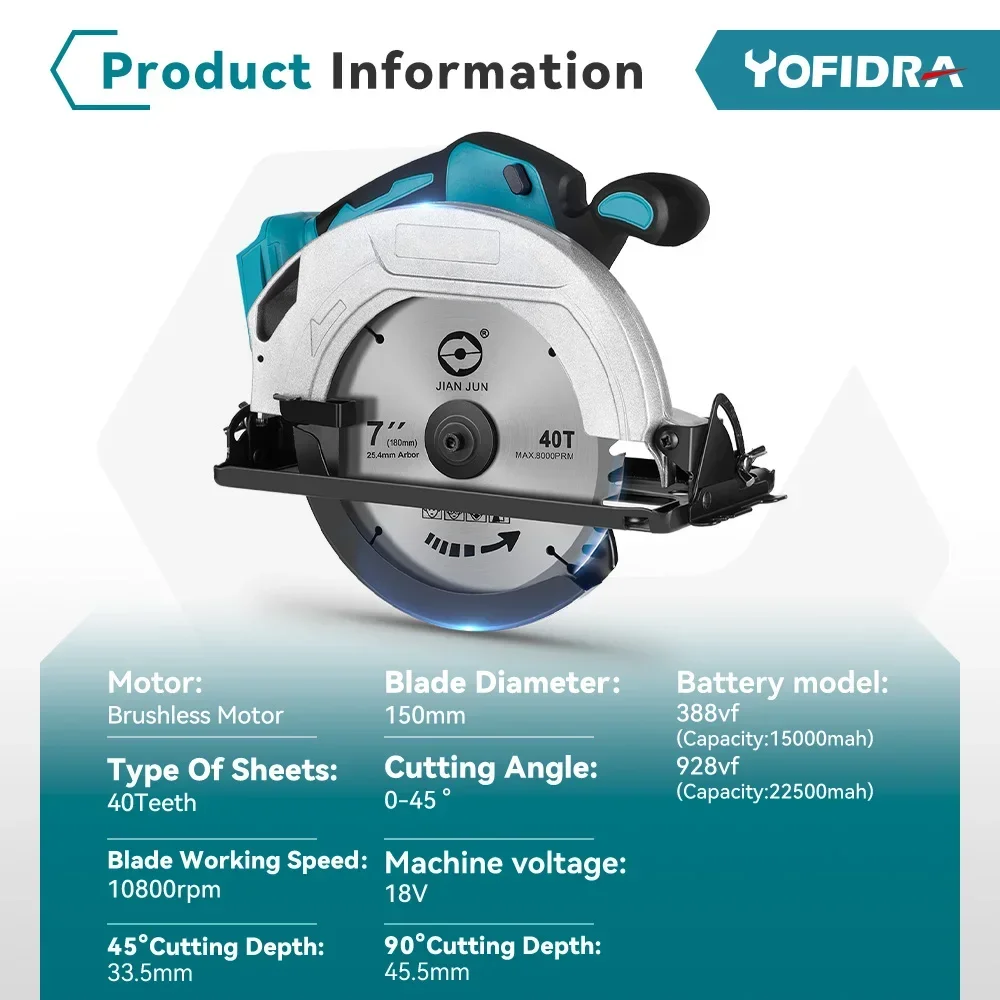 7 Inch 180mm Brushless Circular Saw 10800Rpm 3 Saw Blade Efficient Cordless Woodworking Cutting Power Tool For Makita 18VBattery 3
