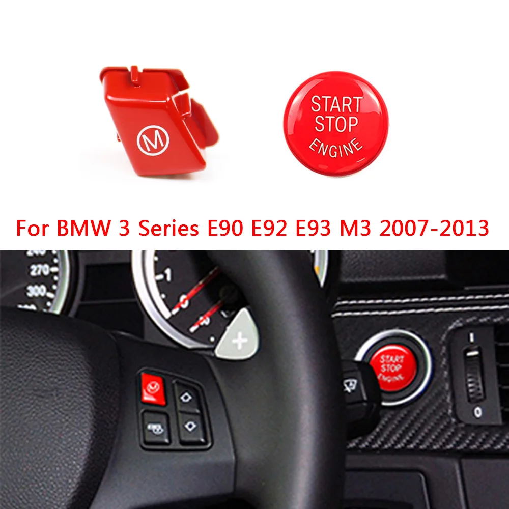 Car Engine Start Button Car Steering Wheel M Alphabet Mode & START Stop Engine Button For BMW 3 Series E90 E92 E93 M3 2007-2013 Interior Replacement