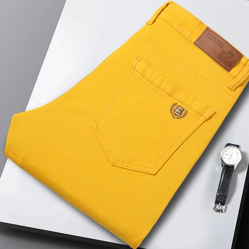 Classic Men's Regular Fit Pink Red Yellow Jeans Business Fashion Denim Advanced Stretch High Quality Cotton Trousers Male Pants 6
