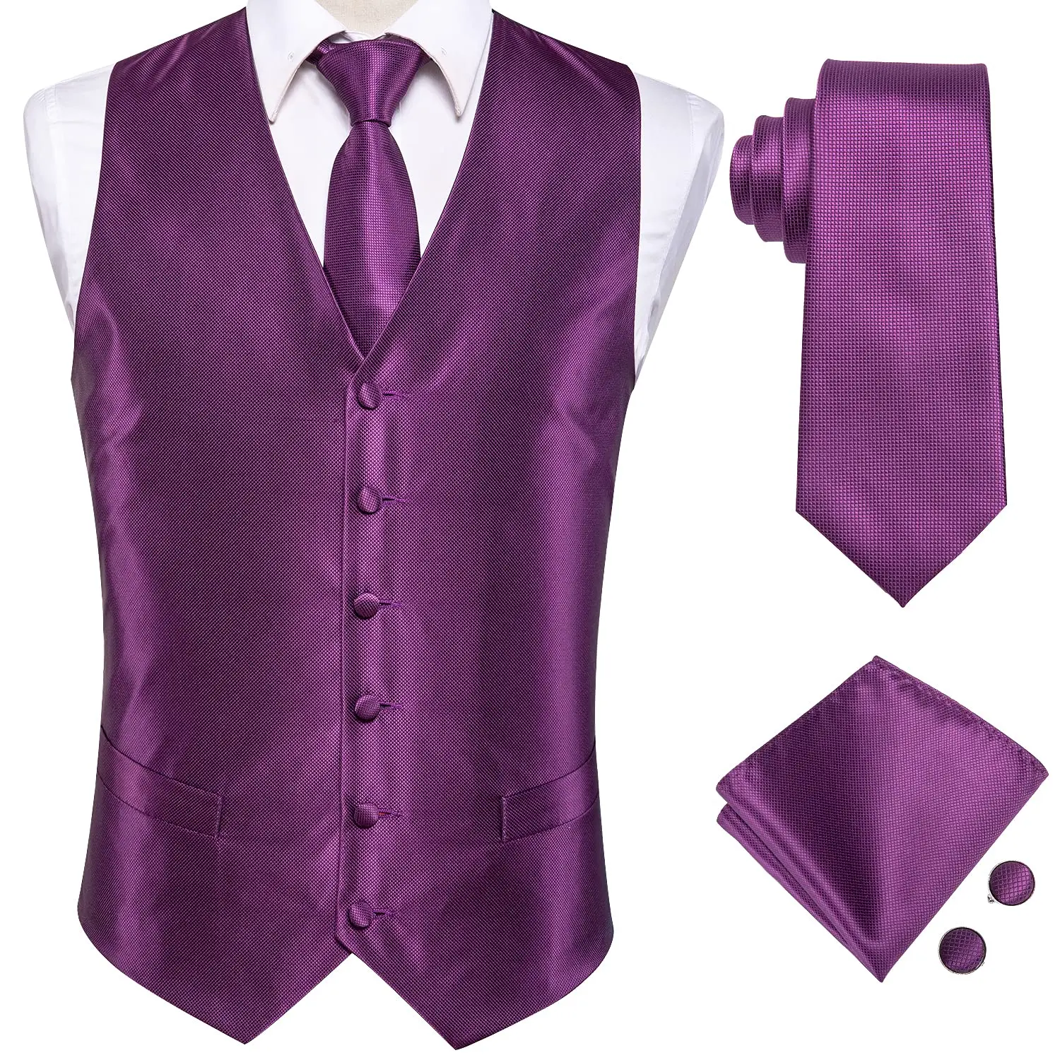 blazer suit Hi-Tie Jacquard Woven Silk Men Vest Purple Pink Red Blue Green Waistcoat Tie Hanky Cufflinks Set for Men Wedding Office Gift XXL coat suit for men Suits & Blazer