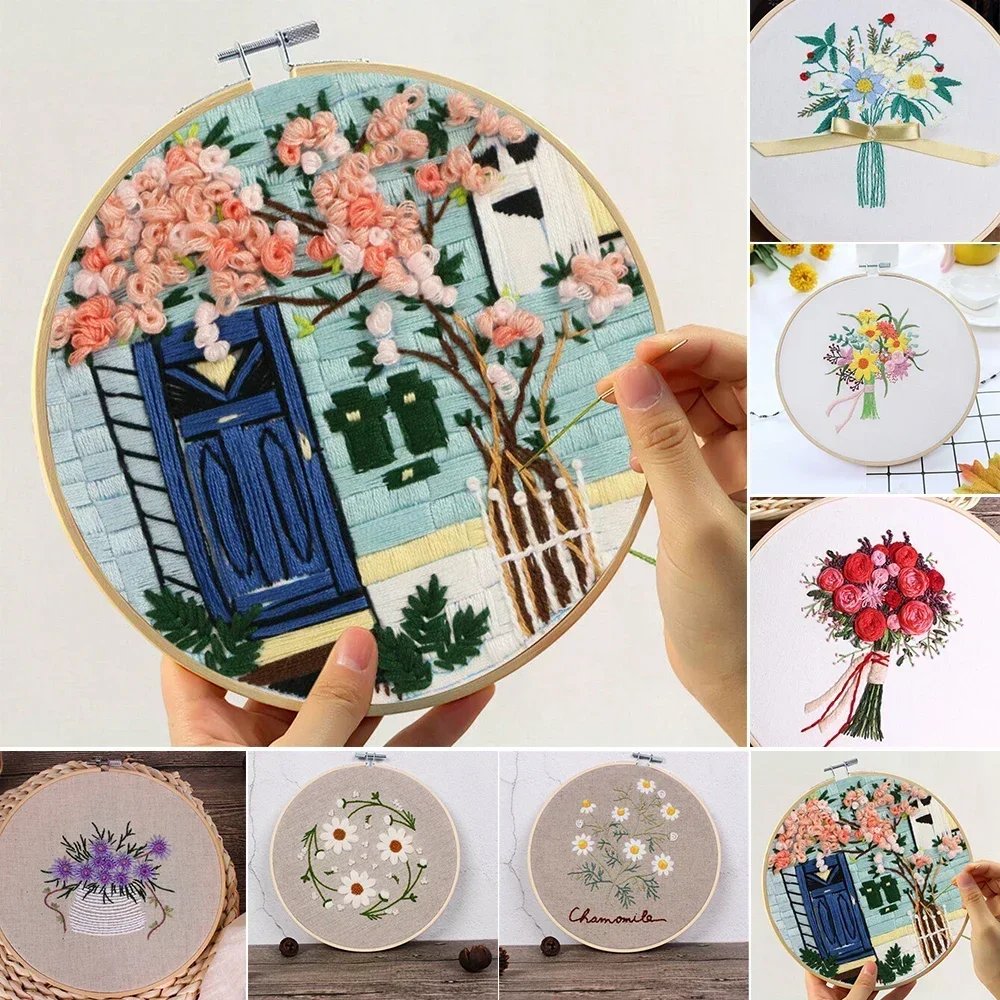 Embroidery Kit Flower Pattern Cross Stitch DIY Needlework Kit Tools Beginner Embroidery Starter Set Handicraft Lover 1PCS