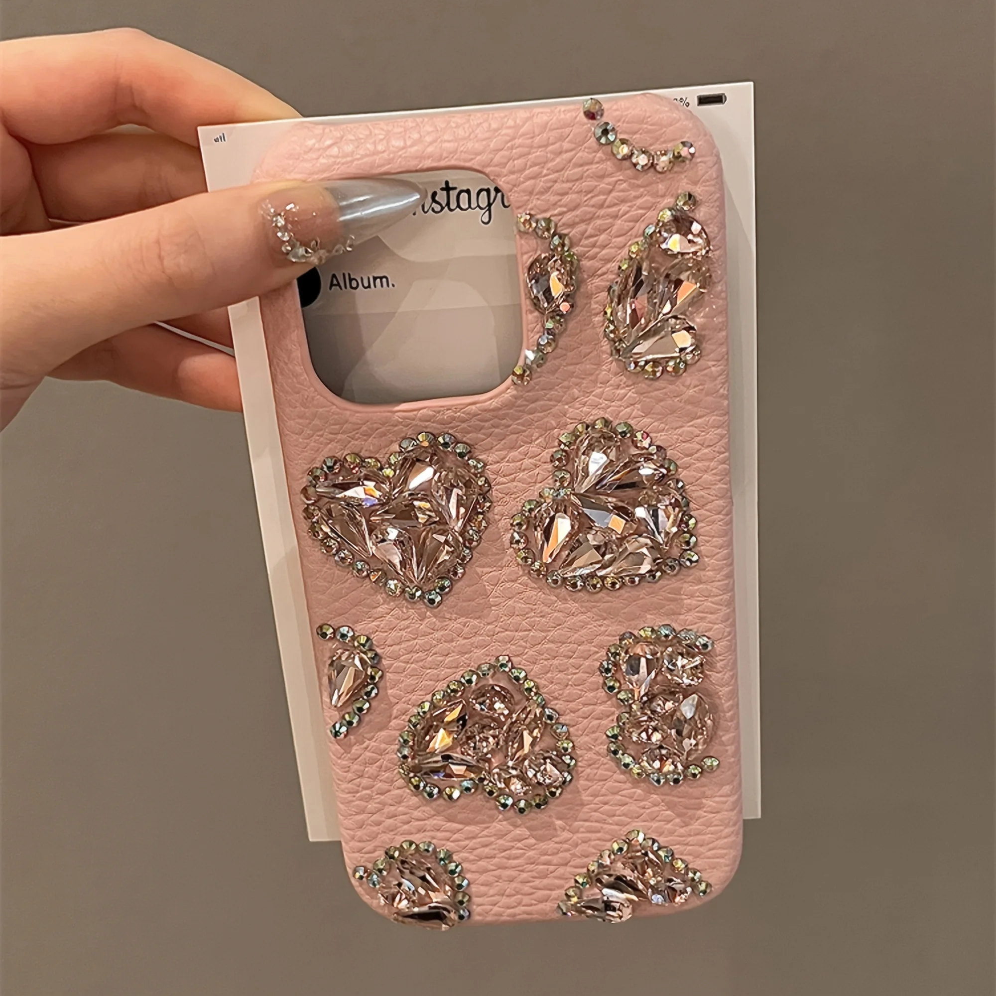 Iphone Case Phone Case Lychee Print Love Rhinestone for iPhone 11 12 13 14 15 Pro Max