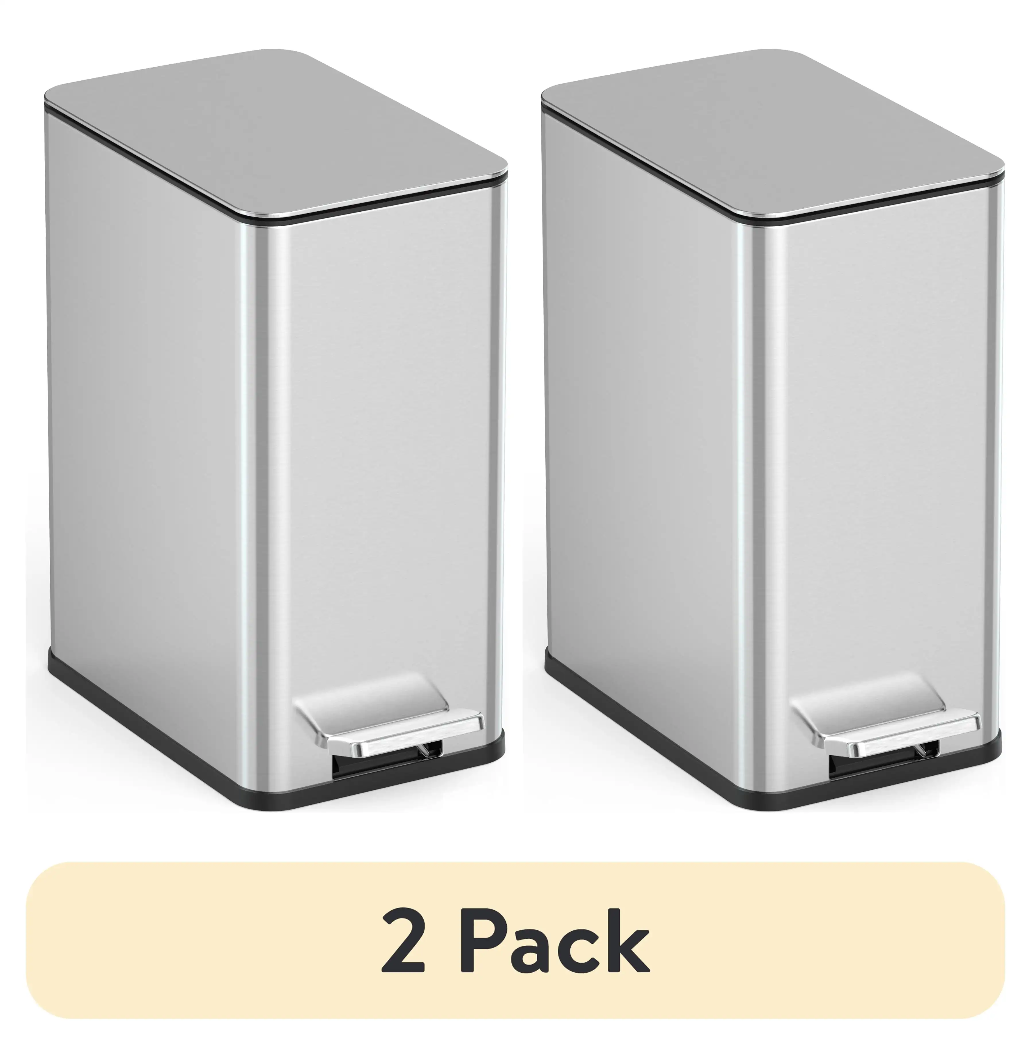 

(2 pack) Nine Stars 2.6 Gallon Trash Can, Slim Step On Bathroom Trash Can, Stainless Steel