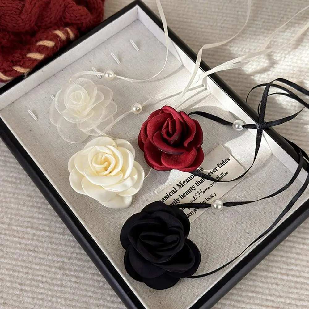 Cloth Rose Flower Adjustable Necklace for Women