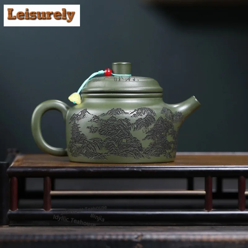 250ml Authentic Yixing Purple Clay Teapots Handmade De Zhong Pot Raw Ore Green Mud Kettle Chinese Zisha Tea Set Cafes Supplies