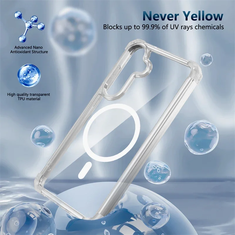 Shockproof Armor Transparent Case For Samsung Galaxy S25 S24 S23 S22 S21 Note 20 Ultra Plus S23FE S24FE For Magsafe Charge Cover 2