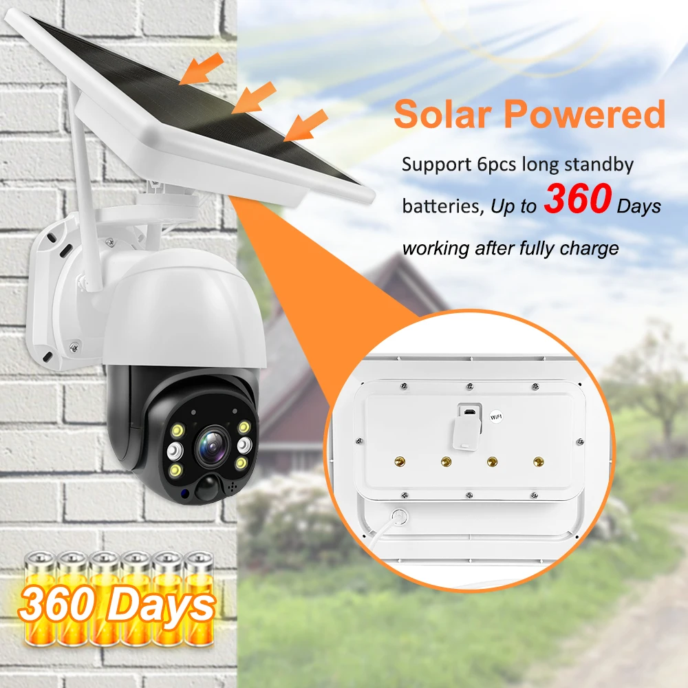 Wifi Ip Battery Camera 3mp Hd 8w Solar Panel Powered Ptz Security Cctv  Surveillance Outdoor Rechargeable Battery Wireless Camera - Ip Camera -  AliExpress