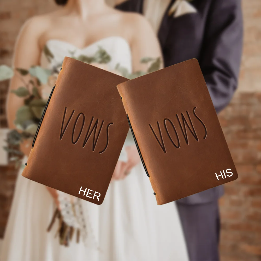 

Wendding Vows Book Personalized Custom Name Genuine Leather Cover 240 Pages Blank / Lines Notebook Couple Travel Journal 10X15cm