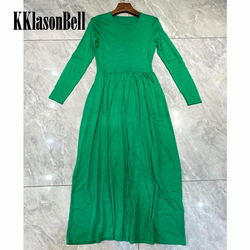 

10.19Women's Round Neck Long Sleeved Solid Color Dress Simple and Tight A-line Mid Length Dress Luxurious High-end Evening Dress