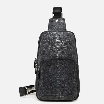 2023 Luxury New Pearl Fish Skin Men's Chest Bag Business Large Capacity Man Shoulder Bag Fashion Genuine Leather Chest Pack