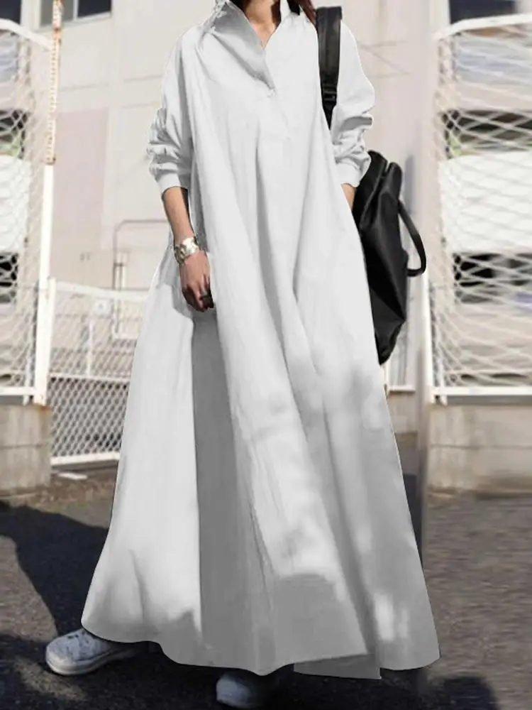 ตัวเลือกสินค้า ชุดสตรี Maxi Kaftan แขนยาว ผ้าลินิน ฤดูใบไม้ร่วง