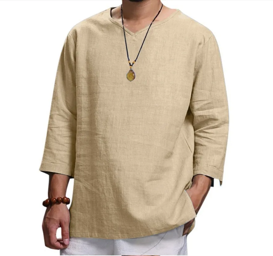 Men's 3/4 Sleeve Loose Solid Casual Large Pullover Shirt