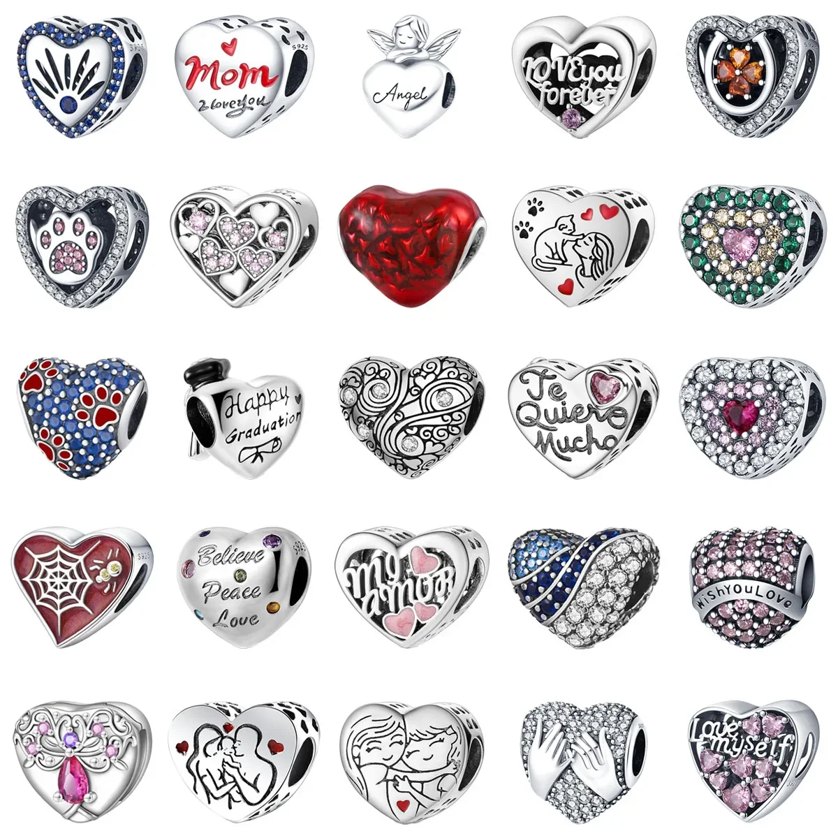 NanMuc Mother And Daughter Heart Bead Charms Set (2 Pcs) - Copper, Fits Pandora & Most Bracelets