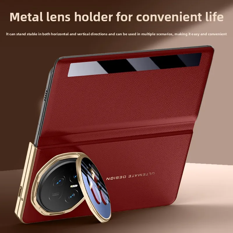Luxury Electroplated Leather Case with Hinged Lens and Bracket - High-End Anti-Drop Cover