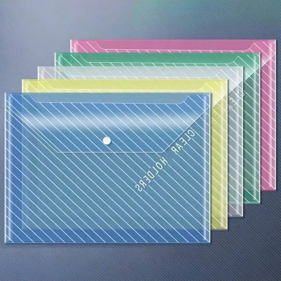 5/10/20pcs Large Capacity A4 Size File Bag, Waterproof Transparent Plastic File Bag, Durable Button Closure Document Organizer, 1