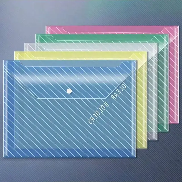 5/10/20pcs Large Capacity A4 Size File Bag, Waterproof Transparent Plastic File Bag, Durable Button Closure Document Organizer, 1