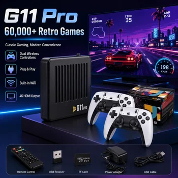 Console di Gioco Retro con Uscita HDMI 4K, 64/128G, 60000+ Giochi Classici Integrati, Doppi Controller Wireless per TV/PC