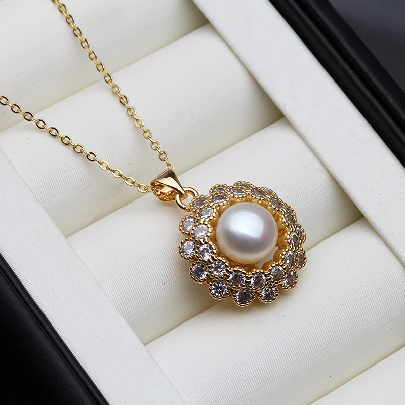 

2023 Beautiful Freshwater Pearl Necklace For Women,Cute 18k Gold Plated Pearl Pendant Wife Birthday Gift