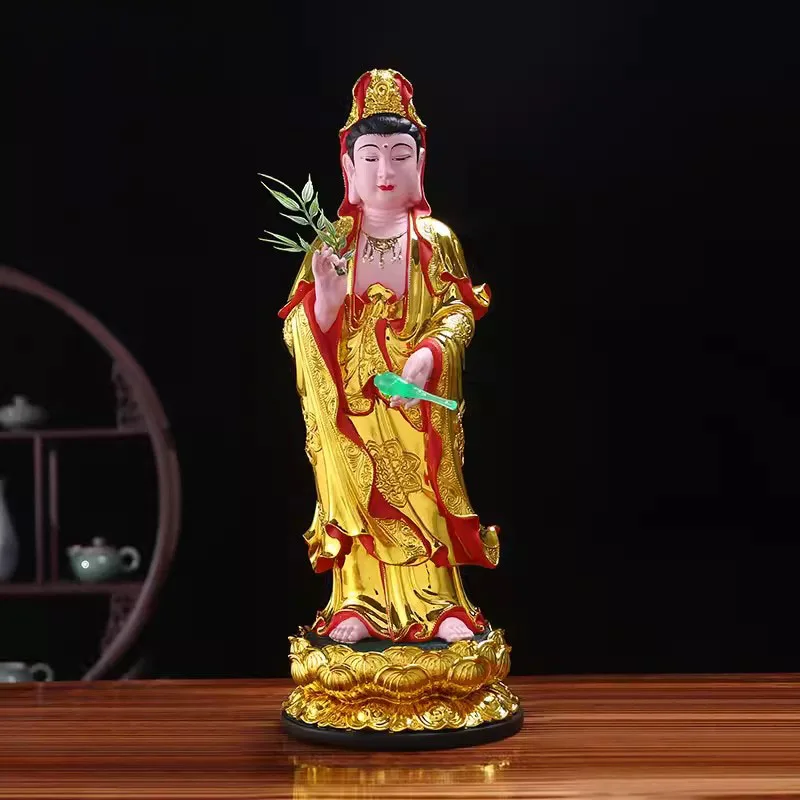 The Western Three Saints' Amitabha Statue for Worship, Guanyin Avalokitesvara Bodhisattva, Great Strength Resin Buddha, 12in