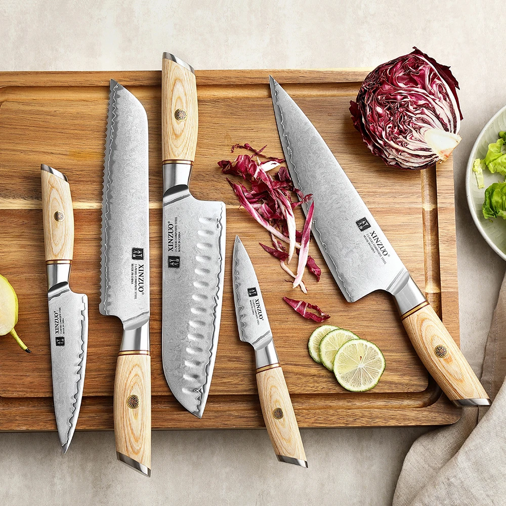 1-5pcs Knife Set Pakkawood Handle Nails 3-layer Clad Steel 60&plusmn;2 HRC 15&deg;&plusmn;1 Per Side Kitchen Accessory Tools kitchen knives
