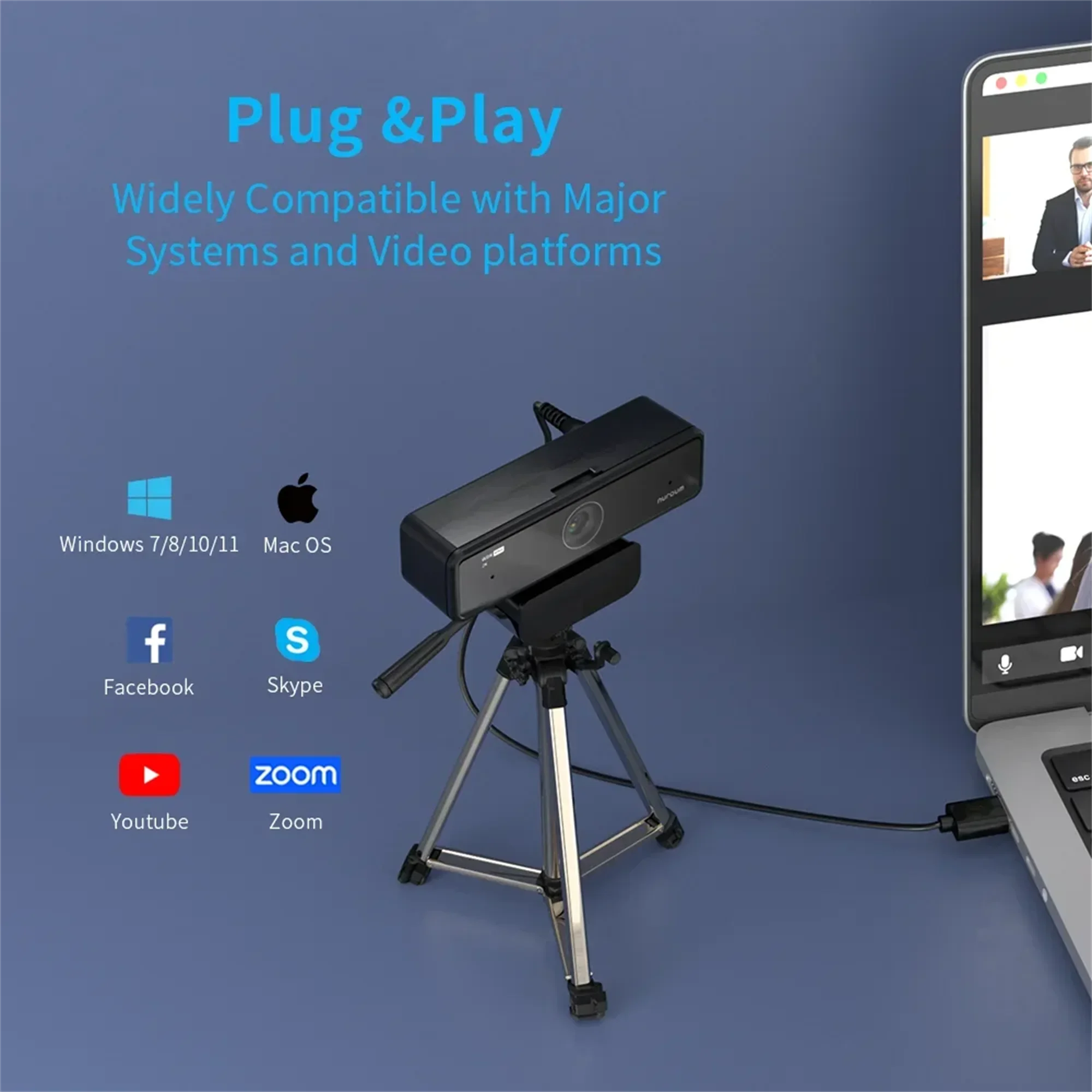 Nuroum V11 2K HD USB Webcam with Microphone – High Quality 1080p 60fps, Plug & Play