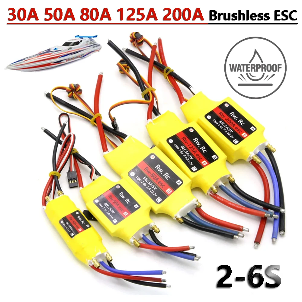 RW.RC ESC 30A-200A étanche sans balais 2-6S Lipo BEC pour bateau RC
