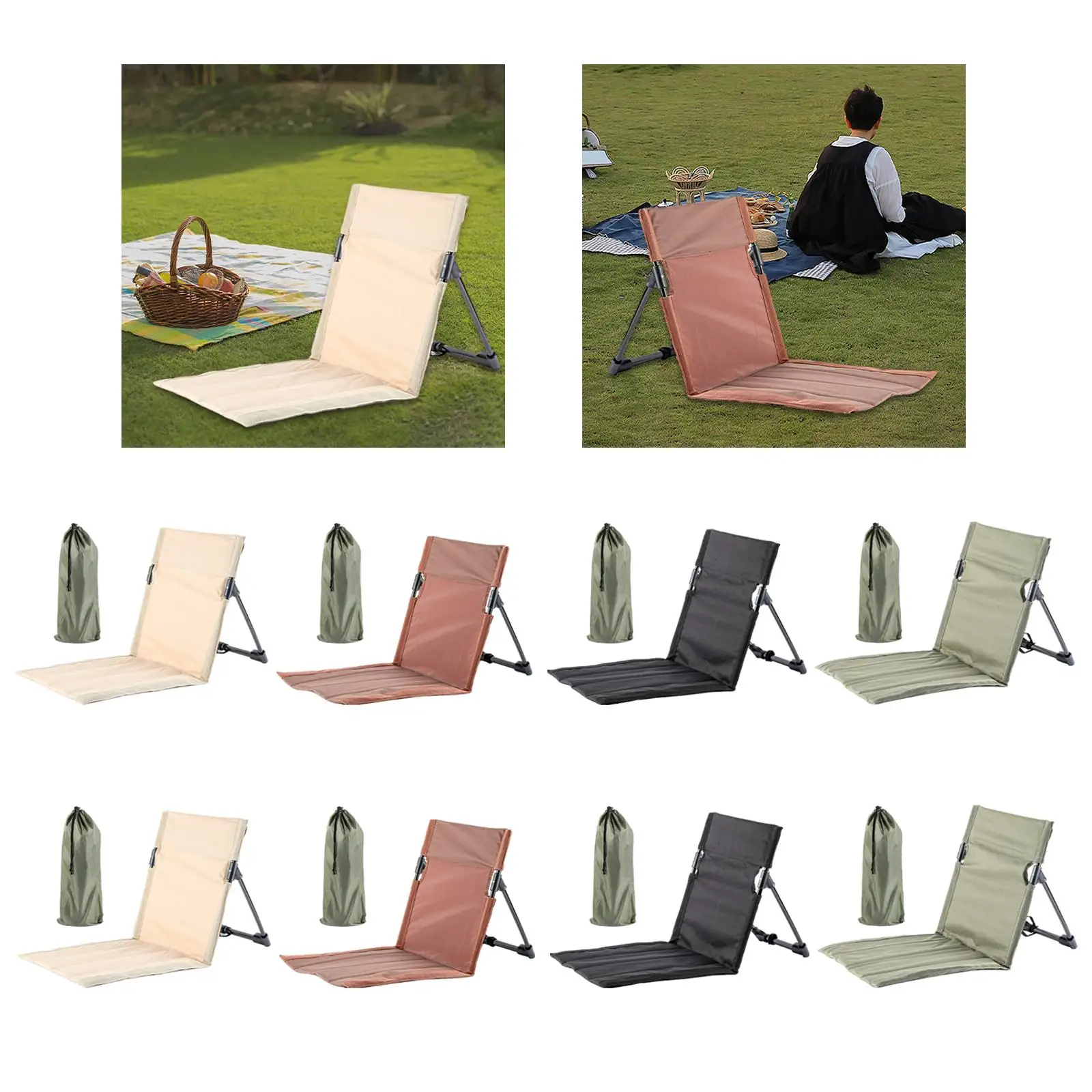 Folding Beach Chair with Back Support Stadium Chair for Park Backyard Hiking