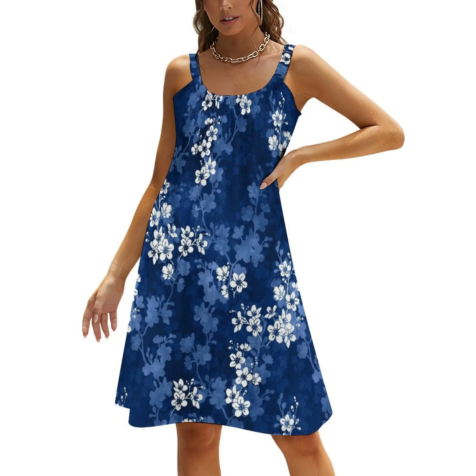 

Sakura blossom in deep blue Beach Sling Skirt loose summer dress Long dress