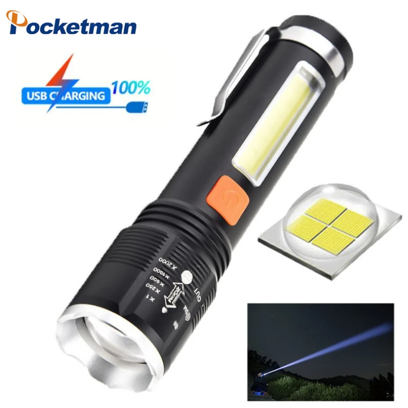 

Powerful LED Flashlight Type-C Rechargeable Outdoor Camping Lantern Pocket Zoomable Torch with Emergency Waterproof Penlight