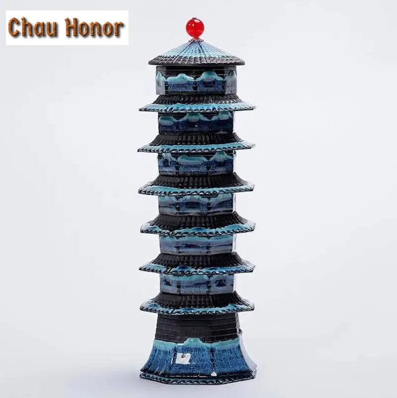 Temmoku Glaze Octagonal Pagoda Tea Set Complete Set Handmade Tea Ceremony Set Tea Maker Teapot and Tea Cup Set Tableware Craft