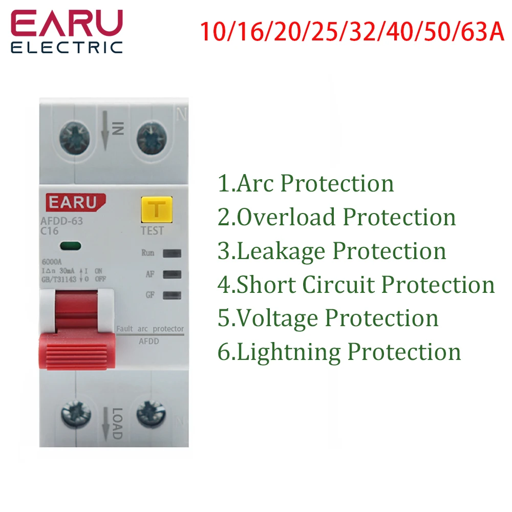 Arco Fault Protector Dector Disjuntor Sobrecarga Vazamento de Terra Proteção de Tensão Curto Interrupção 220v 2p Afdd Afci