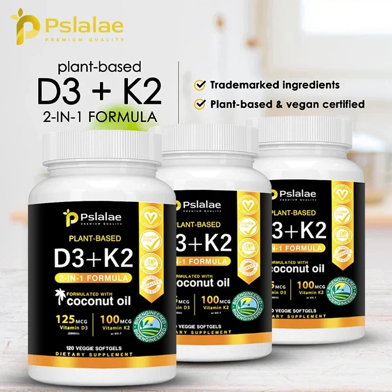 

Vitamin K2 D3 Capsules with Natural Organic Coconut Oil - Immune Support, Adult Complex Dietary Supplement