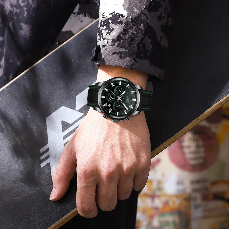 NIBOSI Sport Chronograph Quartz Watch for Mens Watches Top Brand Luxury Silicone Waterproof Men Wristwatch Relogio Masculino