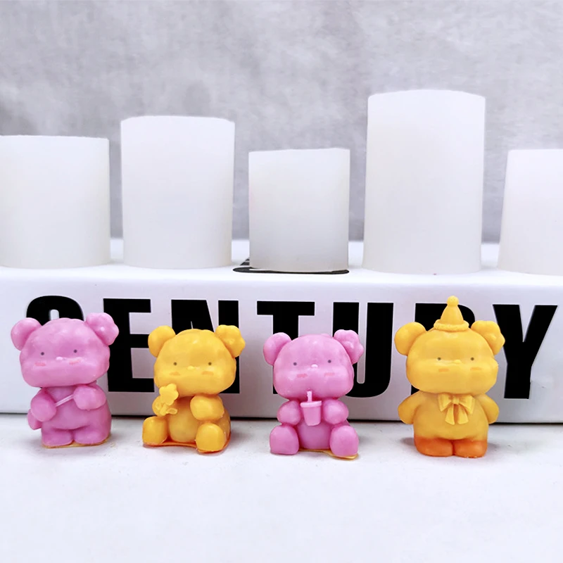 Cute Bear Candle Making Mould 3D Scented Candle Molds DIY Decoration Silicone Mold Handcraft Crystal Epoxy Soap Candle Moulds