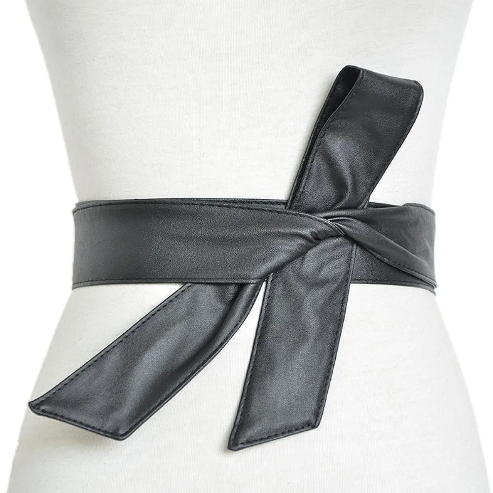Lässige, vielseitige PU-Ledergürtel ohne Schnalle, klassische Kleid-Krawattengürtel, weiche, einfarbige Schleife-Gürtel für Kleid, Mantel – Detail 17