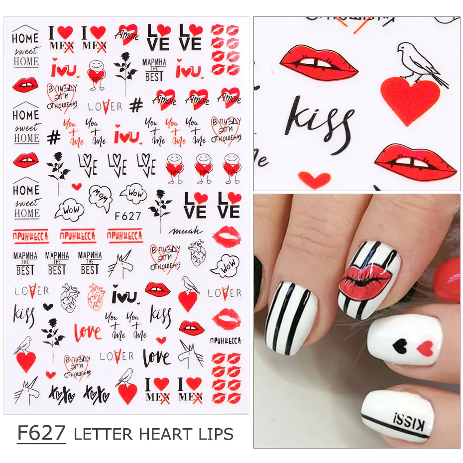 Vibrant Butterfly & Rose Pattern Valentine's Nail Art Stickers