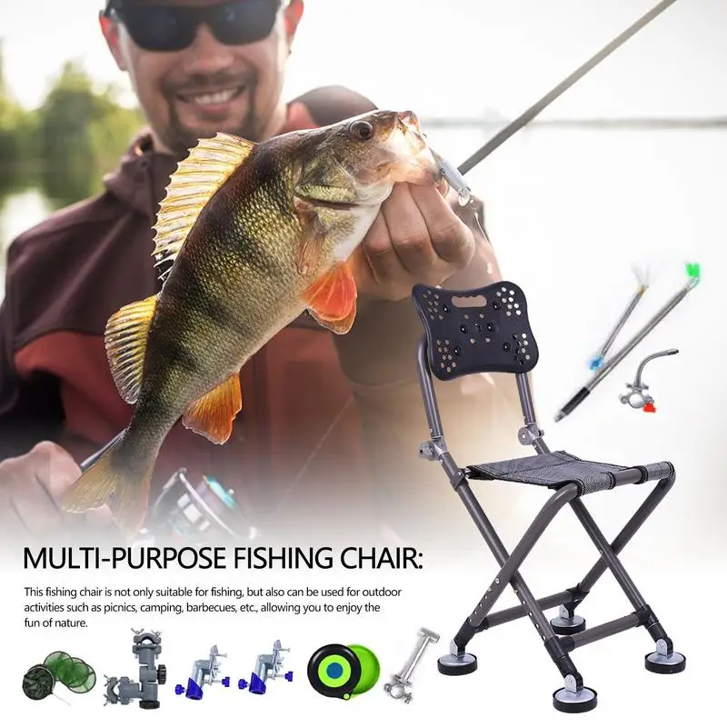 Folding Chair Retractable Stool Breathable Chair Fishing Accessory Camping Chair Foot Pads Adjustable Portable Lightweight Outdoor Camping Chair High Back Seat Folding Fish Chair Seat Stool Lightweight Backrest