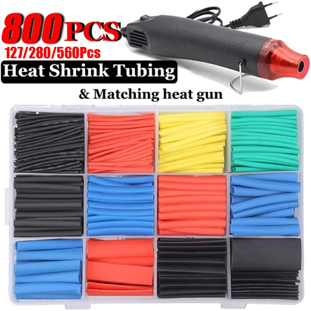 127/800 Waterproof Heat Shrink Butt Crimp Terminals Solder Seal Electrical Wire Cable Splice Terminal Kit with 300W Hot Air Gun 50 pcs solder terminals kit solder seal wire connectors heat shrink solder butt connectors automotive marine insulated