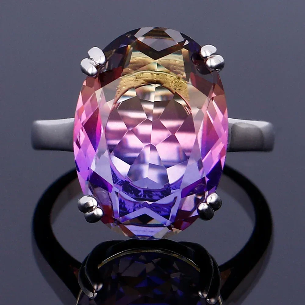 S925 Silver Ring Women Large Zircon 13*18mm Multicolor Tourmaline Wedding Certified