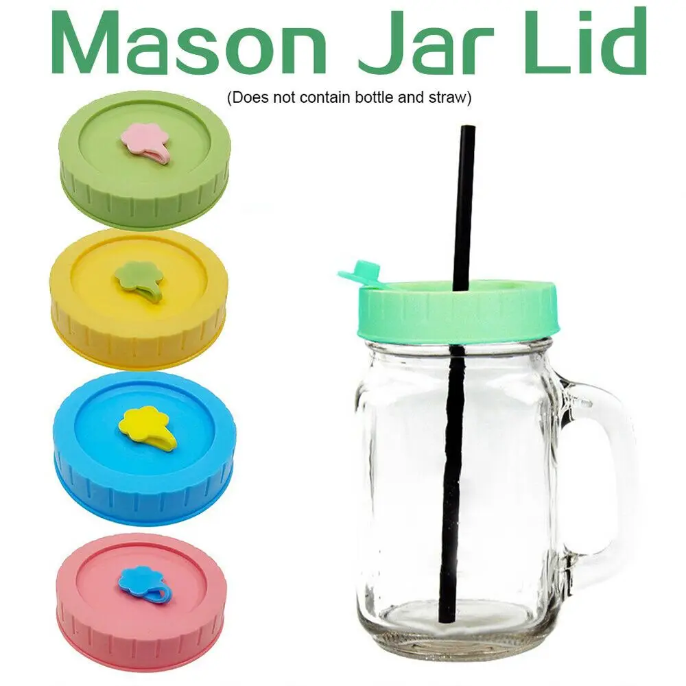 Cute Universal Mason Jar Lids With Straw Hole 70mm Diameter 1/4Pcs Storage Wide Mouth Leak Proof Kitchen Supplies kitchen supplies
