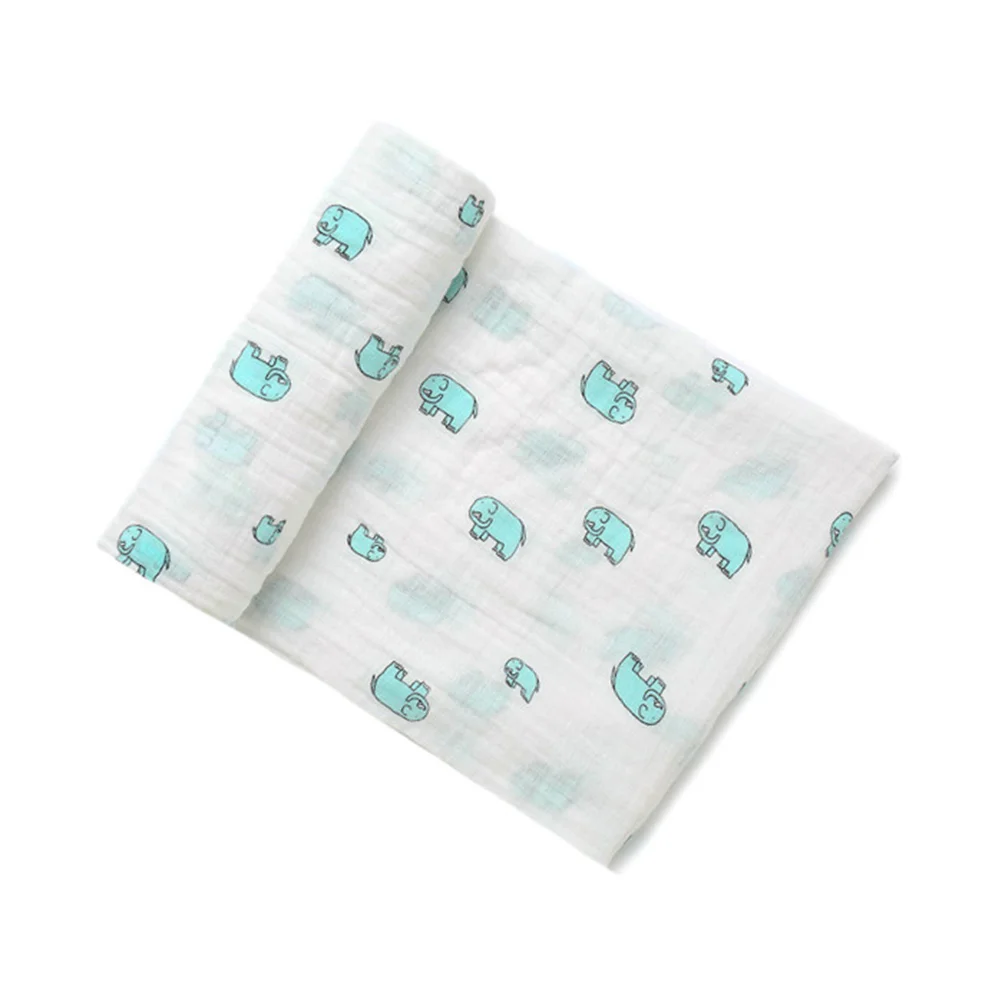 

Baby Boy Clothes Muslin Swaddle Blanket Cotton Newborn Infant Gauze Wrapping Blue Elephant