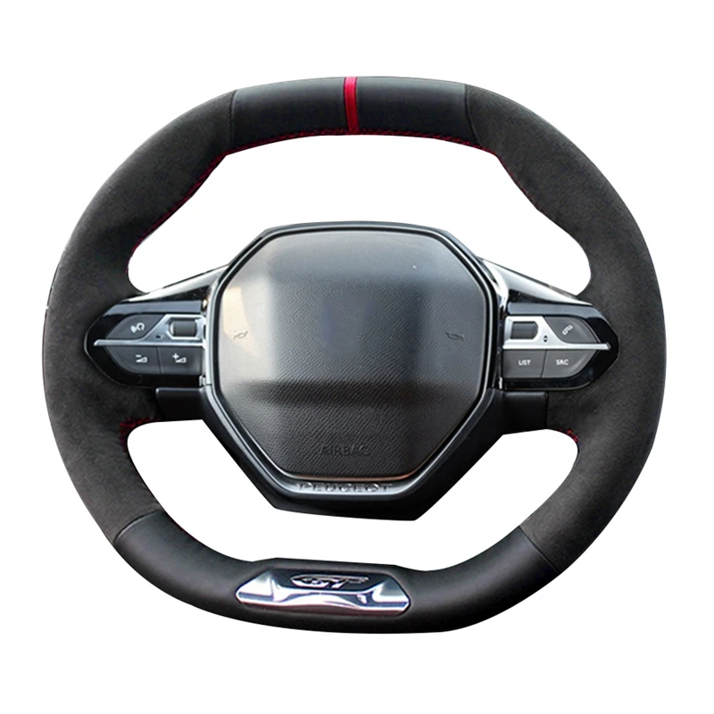 Nonslip Black Suede Leather Braid Car Steering Wheel Cover For Peugeot E208 2020 508 208 2019