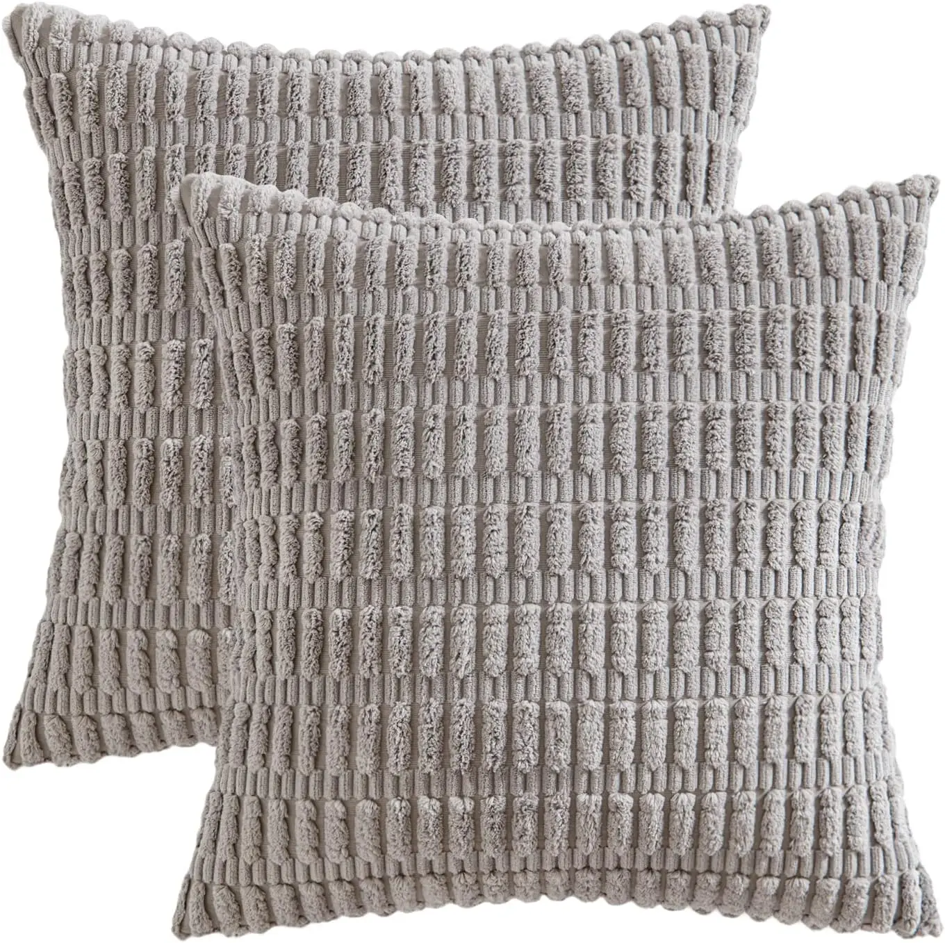Boho Striped Corduroy Throw Pillow Covers - Soft Farmhouse Decor for Sofa and Bed, 18x18 Inch