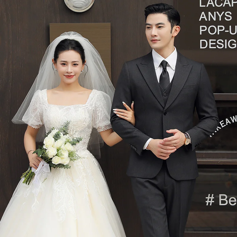 Mens Suit Men Suits Korean Luxury Clothing Single Breasted Wedding Dress Suits For Men Big Size Blazer Jacket+Vest+Pants Sets mens suit